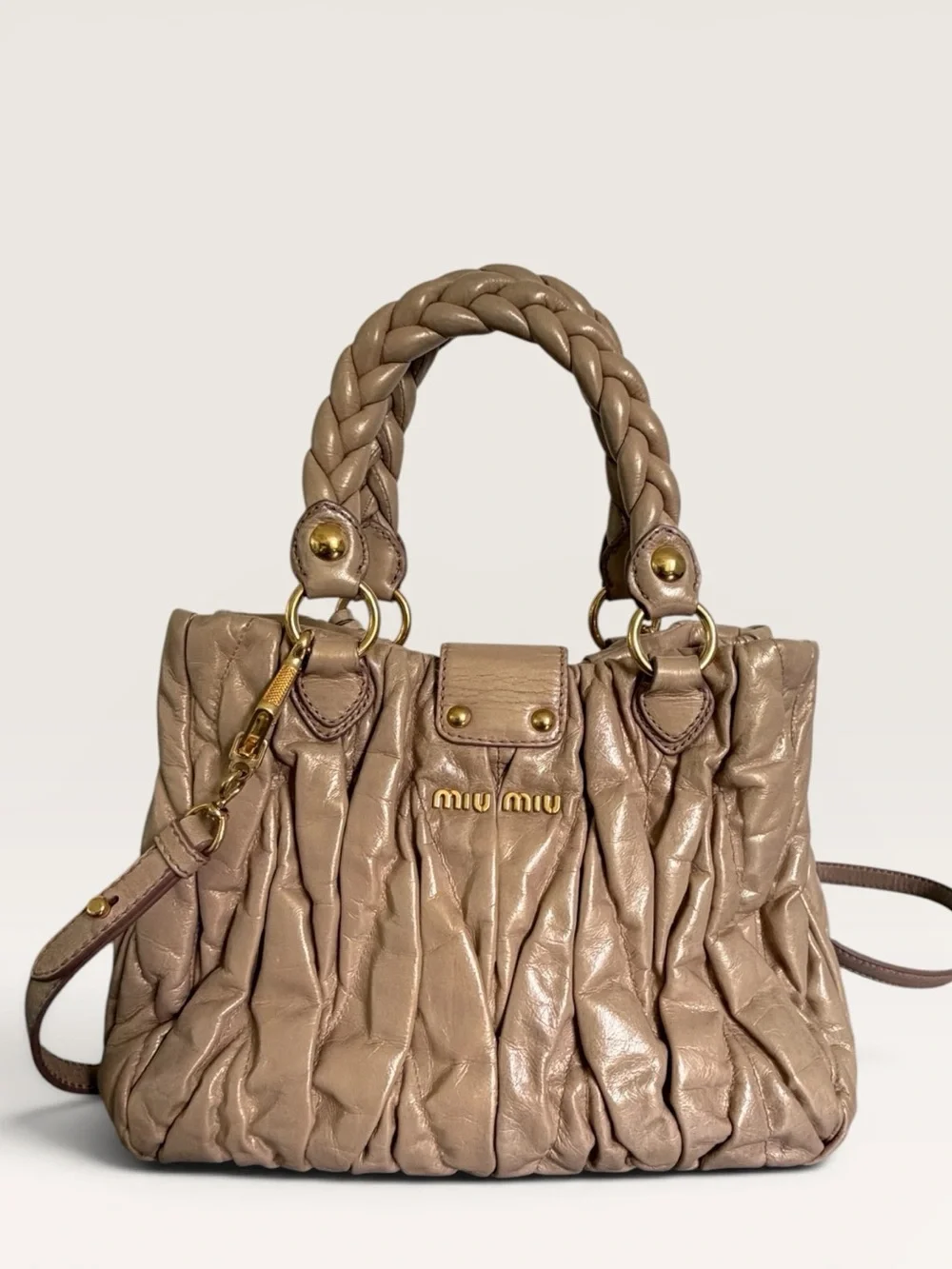 Vintage Miu Miu Matelassé Coffer Bag Iridescent Rose Gold Mauve Leather